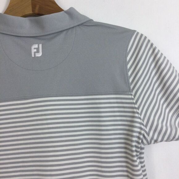 Footjoy Womens Tonal Stripe Lisle Open Collar Polo Golf Shirt Heather Grey M NWT - Picture 7 of 11